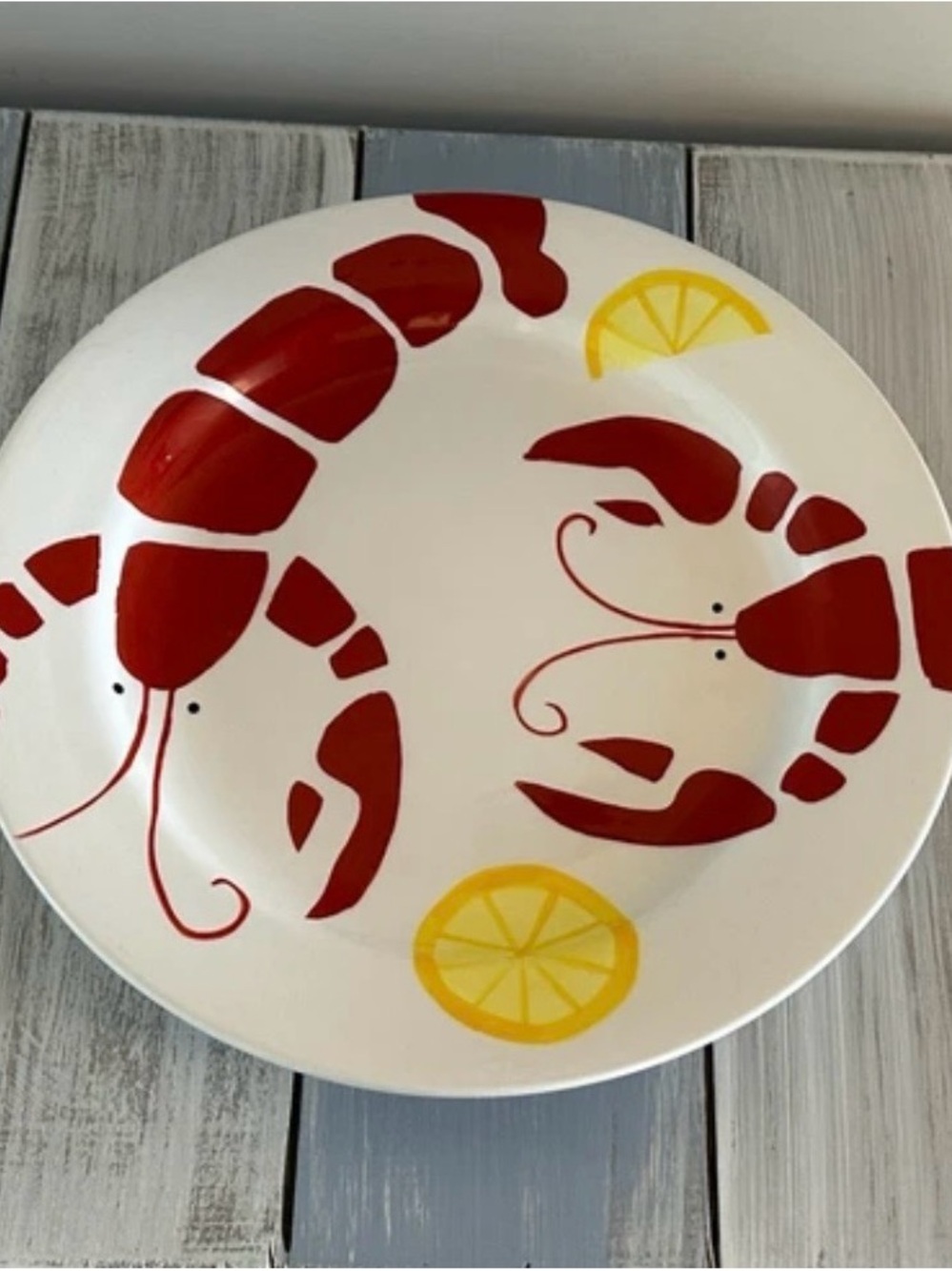Tag Fabulous 10” Dinner Plate Red Lobsters & Yellow Lemons